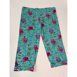 Nick & Nora Girls Owl Print Capri Sleep Pants Size L 10/12 Blue Pajama Lounge